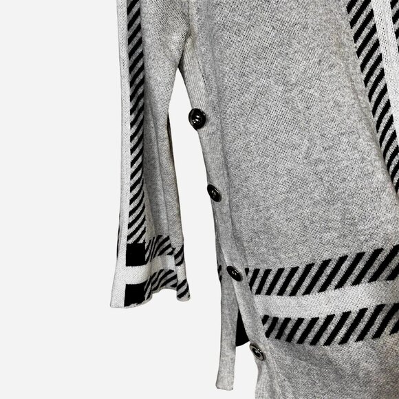 Belldini Plaid Mock Neck Sweater M Gray Black White 3/4 Sleeve Quiet Luxury Knit - Picture 4 of 7